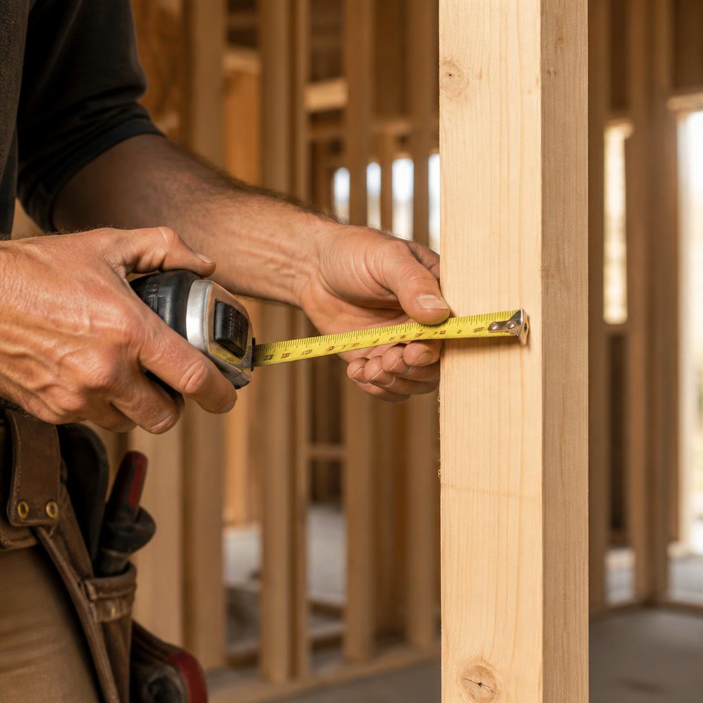 Craftsman measuring wood framing